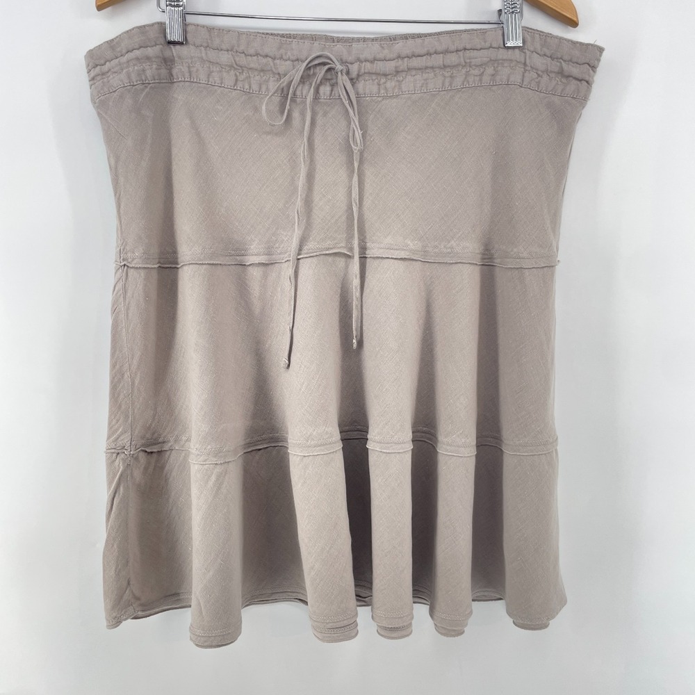 Caslon Skirt XL 100% Linen Neutral Knee Length Bohemian Tiered Peasant Y2K